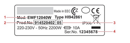 Rating plate with PNC/Prod.No. product number